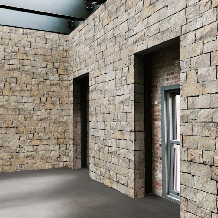 pierre de parement rose mythic posé sur un mur extérieur