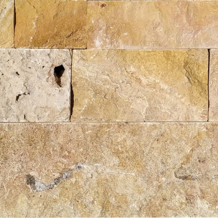 Parement travertin Cresta face éclatée - Longueurs variables x 5 à 10 cm x 2