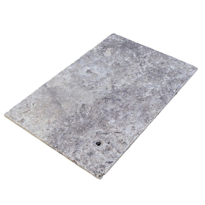 packshot d'une dalle de Carrelage en travertin gris choix naturel 60x40