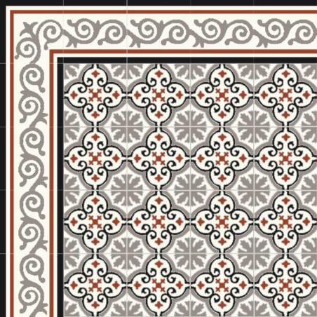 Frise de carreaux de ciment rouge et noir