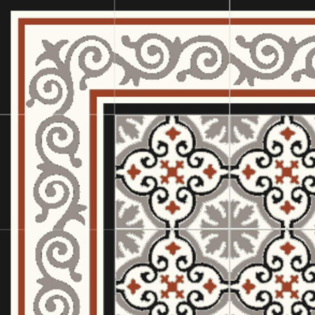 Angle de frise carreaux de ciment rouge et noir