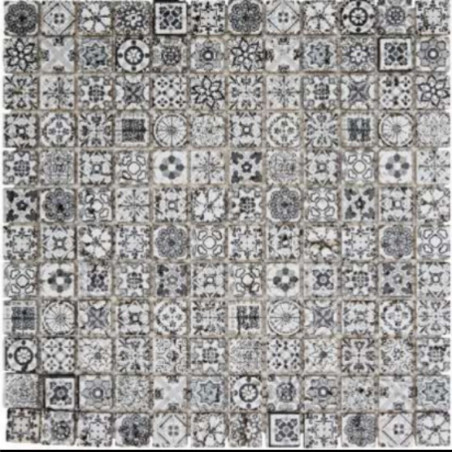 Mosaïque travertin effet carreaux de ciment patchwork