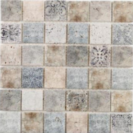 Mosaïque travertin effet carreaux de ciment satiné