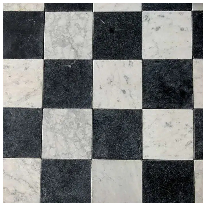 CARRELAGE DAMIER EN MARBRE VIEILLI SABLÉ vu du dessus