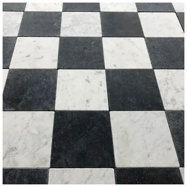 CARRELAGE DAMIER EN MARBRE VIEILLI SABLÉ vu plongée