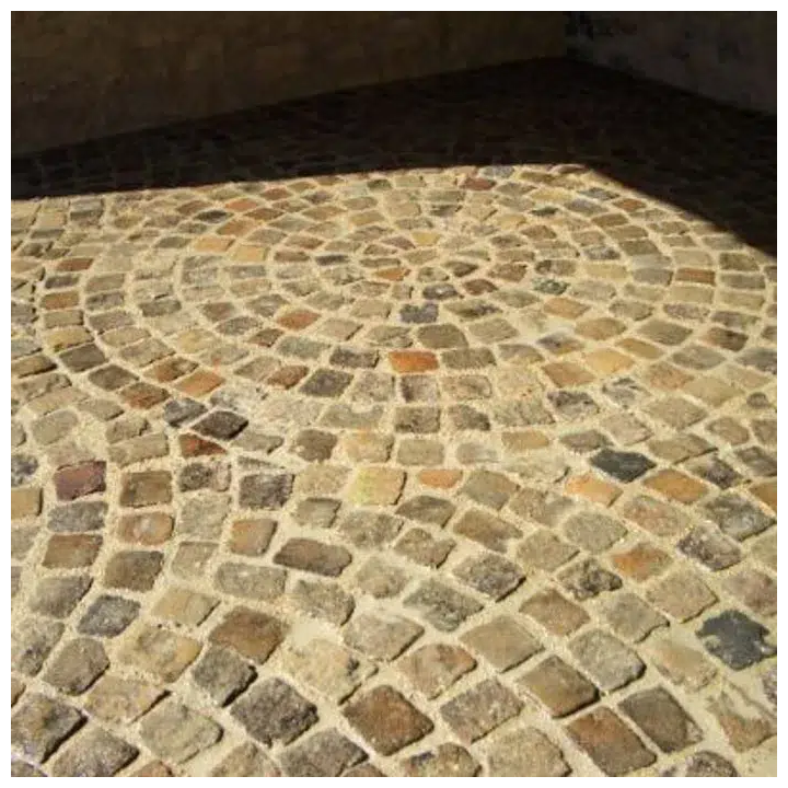 pavé grès récupération posé en rond