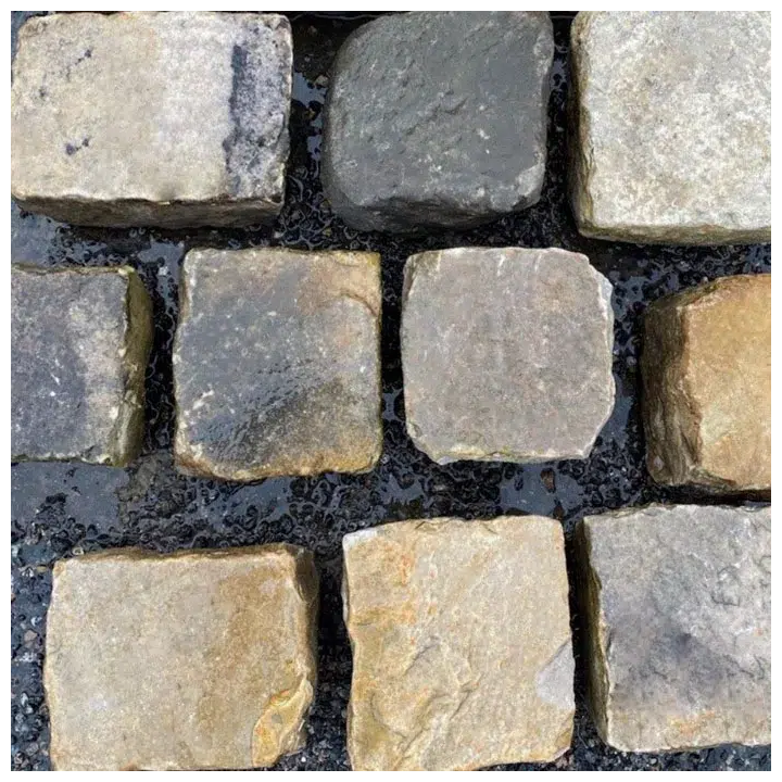 pavé grès récupération posé au sol sans joint