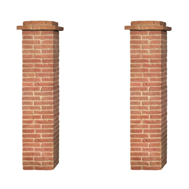 piliers brique ton rouge entièrement constitué sur fond blanc