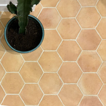 Tomette hexagonale moulée main rosée