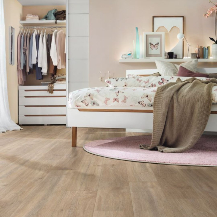 sol stratifié 10 mm finition cérusé sable vue posé