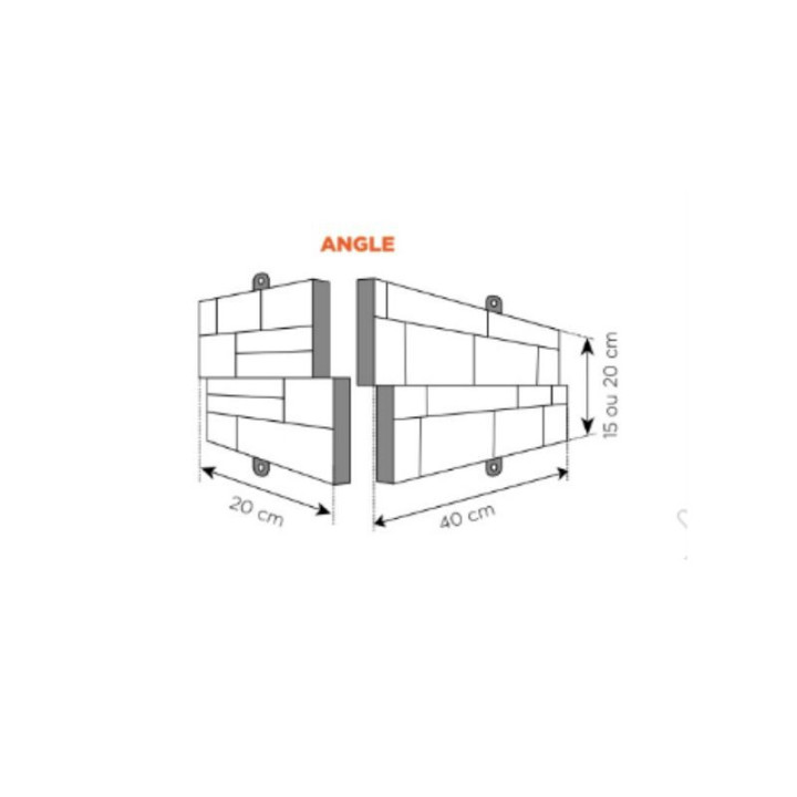 Schéma de l'angle base béton avec agrafes incorporées pour les murs extérieurs