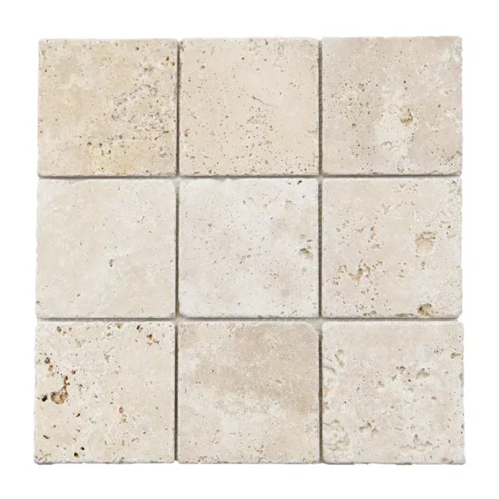 zoom sur la mosaique en travertin premier choix mix