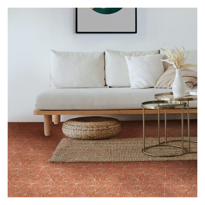 Mosaïque sol & mur effet terracotta en hexagones au sol