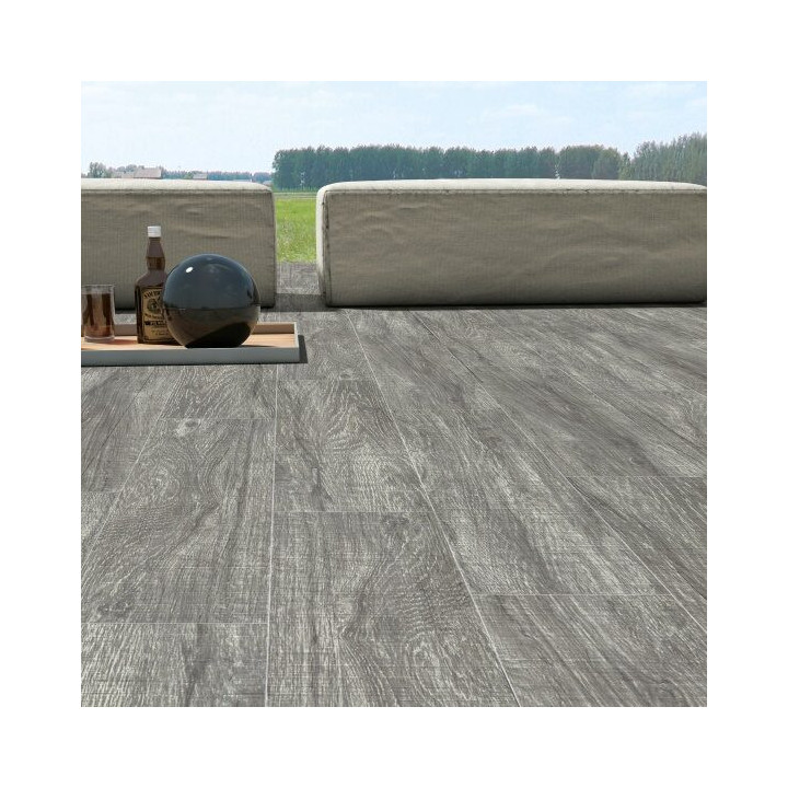 Ambiance Carrelage Cevennes effet parquet Gris extérieure