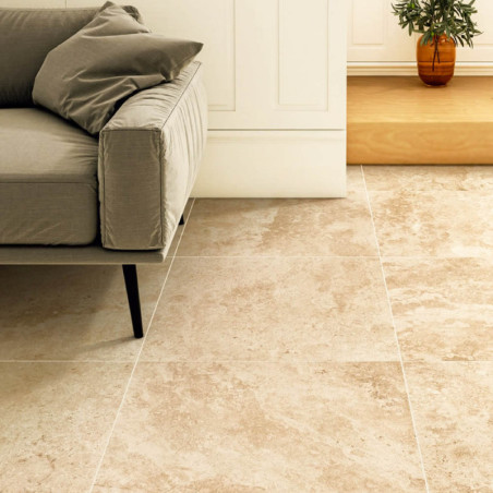 Carrelage effet pierre de travertin beige